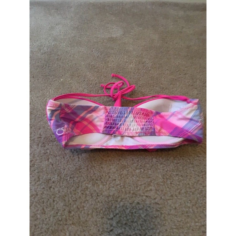 1pc Op Women's Plaid Swim Top Neck Back Tie Swim Pink Blue - Picture 5 of 6